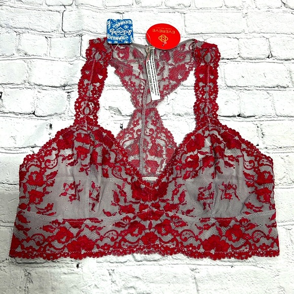 🆕 Free People Wild Roses Racerback Bra - Cloud/Ruby Combo - Size Large - Picture 6 of 16